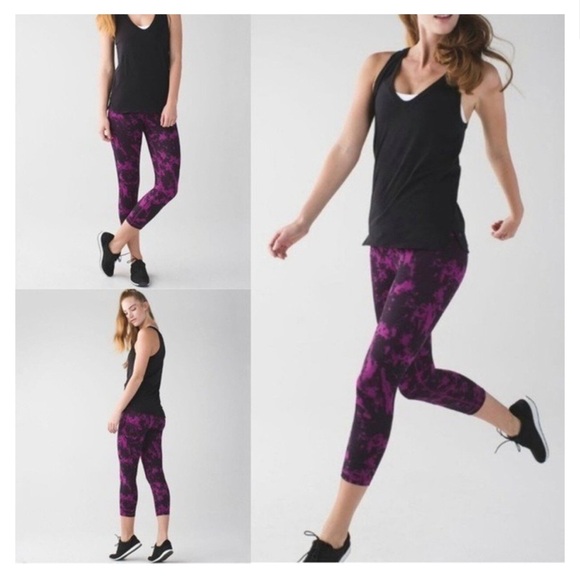 Lululemon Wunder Under‎ Crop II Luon Leggings Breezie Regal Plum Black Size 6 - Picture 1 of 3